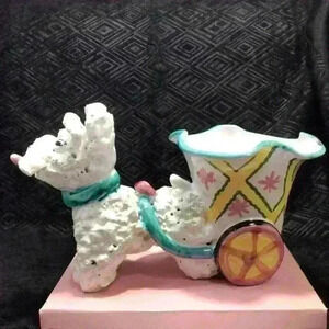 Poodle Cart Planter Ceramic MCM Vintage Made In Italy